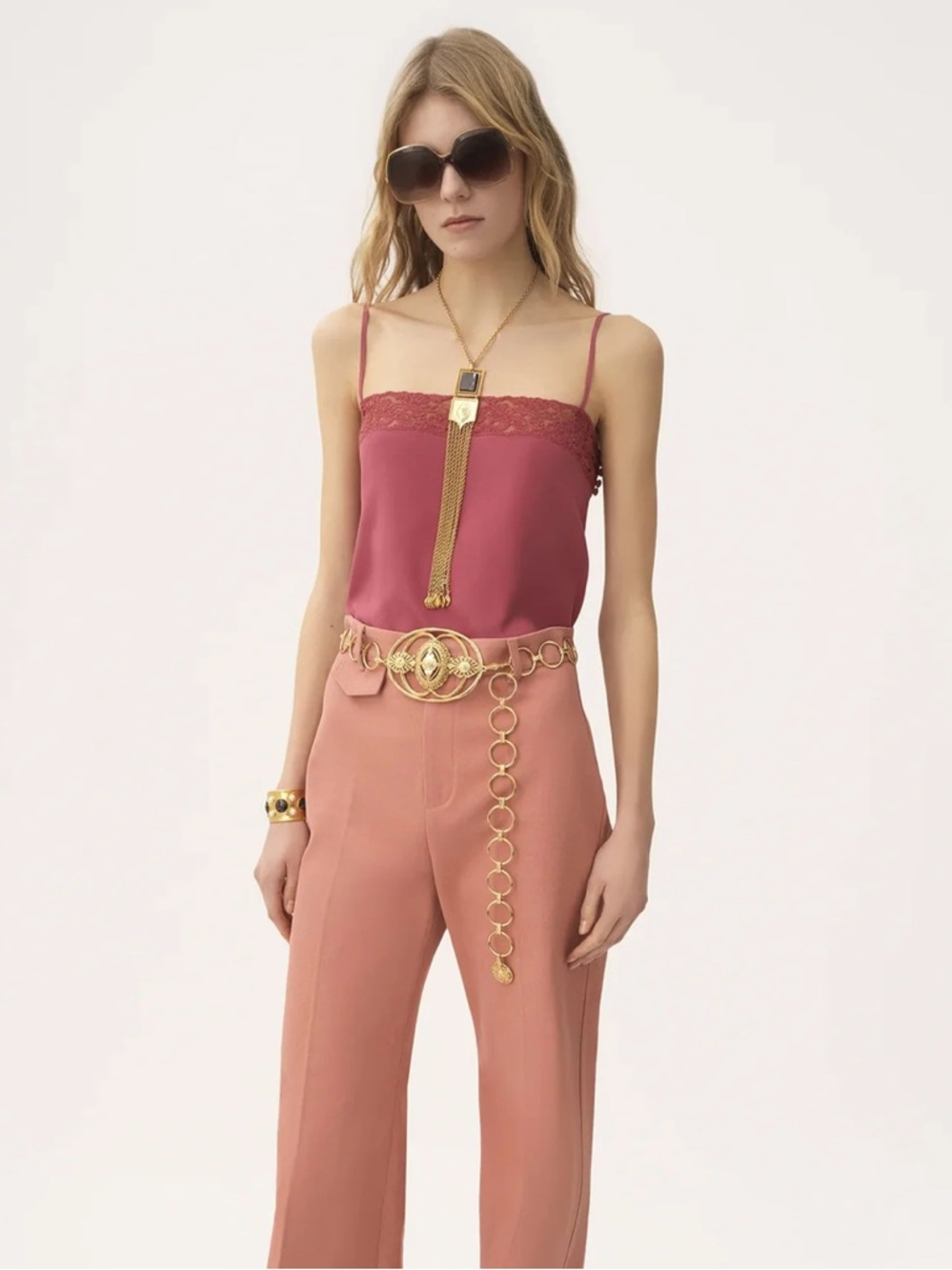NWT Chloe Lace-Trim Tank Top in Mauvewood
